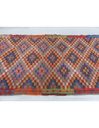 Vintage embroidered Turkish kilim rug