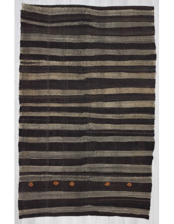 Vintage black gray striped Turkish kilim rug