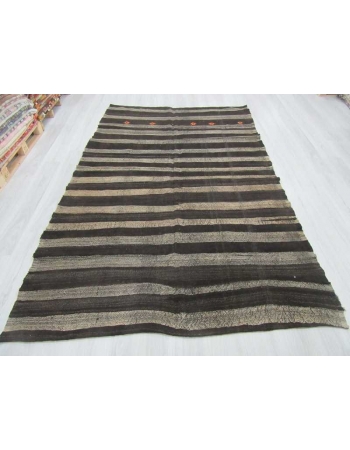 Vintage black gray striped Turkish kilim rug