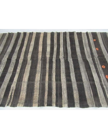 Vintage black gray striped Turkish kilim rug