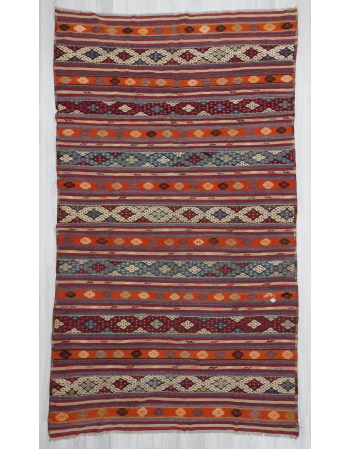 Embroidered Vintage Turkish Kilim Rug