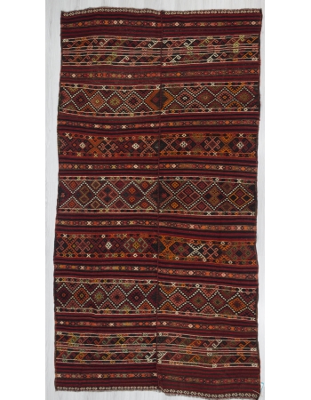 Embroidered Vintage Turkish Kilim Rug