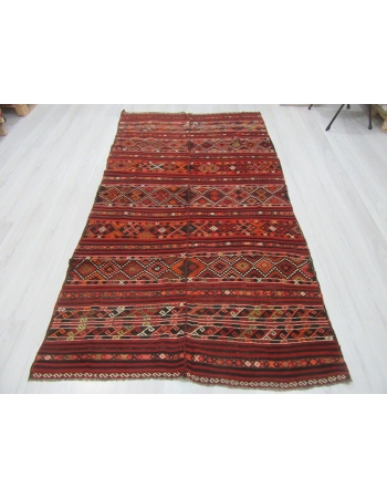 Embroidered Vintage Turkish Kilim Rug