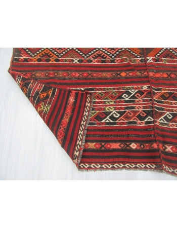 Embroidered Vintage Turkish Kilim Rug