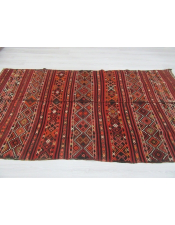 Embroidered Vintage Turkish Kilim Rug