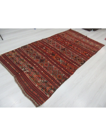 Embroidered Vintage Turkish Kilim Rug