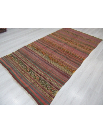 Vintage Turkish Embroidered kilim rug
