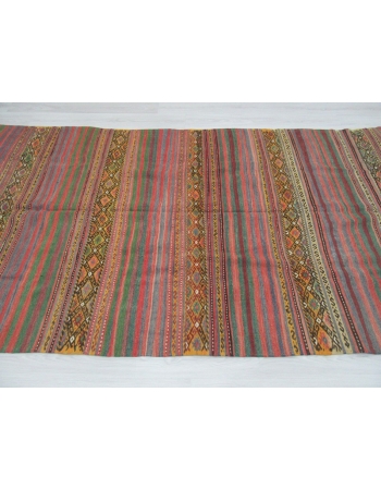 Vintage Turkish Embroidered kilim rug