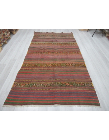 Vintage Turkish Embroidered kilim rug