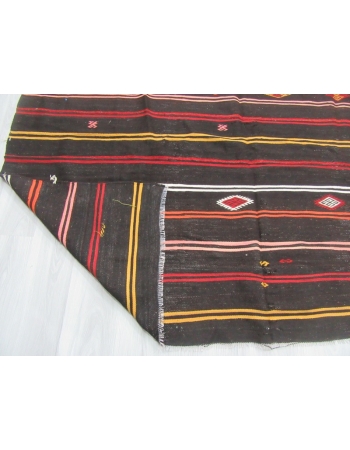 Vintage black striped large Turkish kilim rug