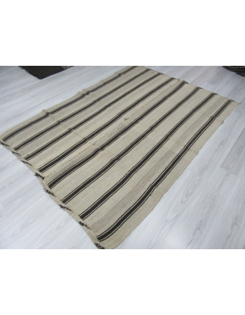 Vintage black striped natural kilim rug