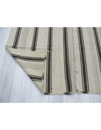 Vintage black striped natural kilim rug