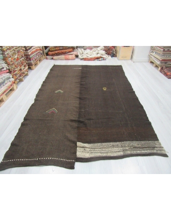 Dark brown vintage unique Turkish kilim rug