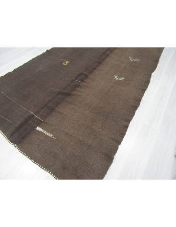 Dark brown vintage unique Turkish kilim rug