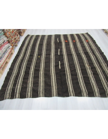 Vintage Black/Gray striped square kilim rug