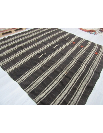 Vintage Black/Gray striped square kilim rug