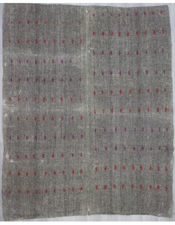 Vintage embroidered gray kilim rug
