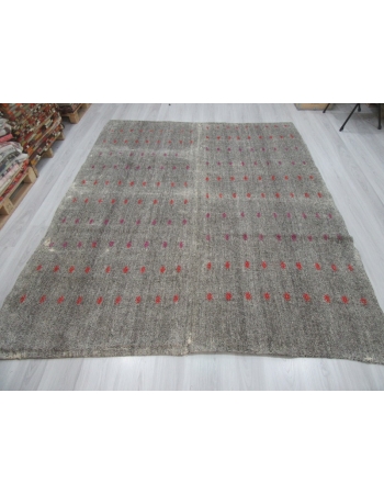 Vintage embroidered gray kilim rug