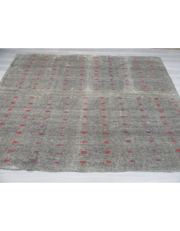 Vintage embroidered gray kilim rug