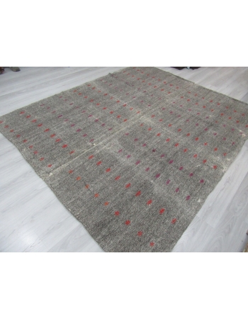 Vintage embroidered gray kilim rug