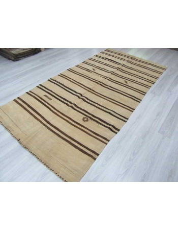 Brown striped vintage natural kilim rug