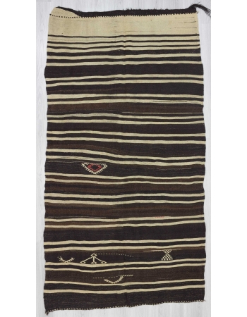 Black Brown White striped vintage kilim rug