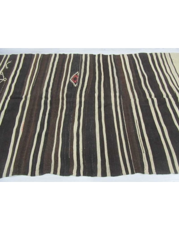 Black Brown White striped vintage kilim rug