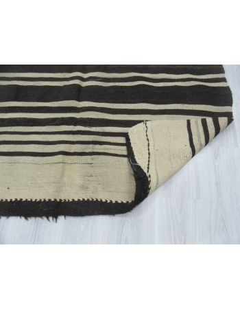 Black Brown White striped vintage kilim rug