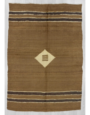 Vintage brown camel hair blanket kilim rug