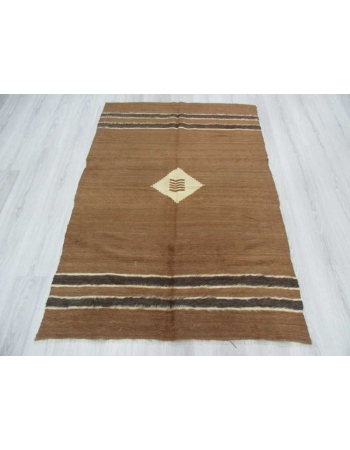 Vintage brown camel hair blanket kilim rug