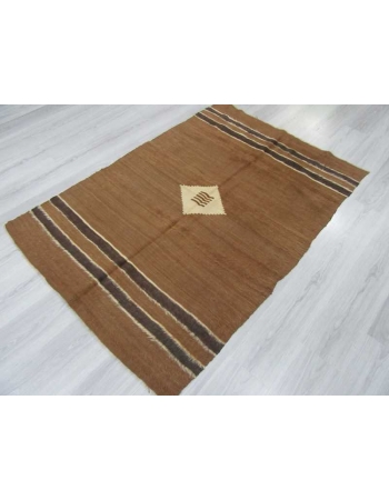 Vintage brown camel hair blanket kilim rug