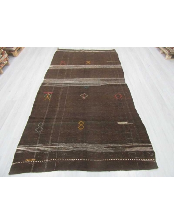 Vintage embroidered unique brown kilim rug