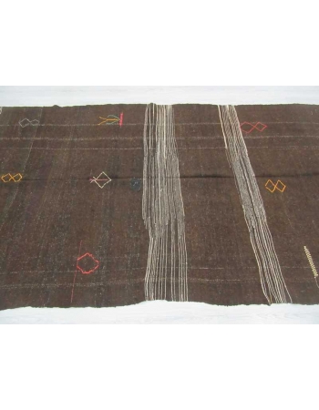 Vintage embroidered unique brown kilim rug