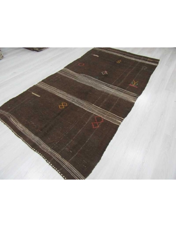 Vintage embroidered unique brown kilim rug