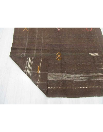 Vintage embroidered unique brown kilim rug