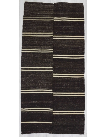 White Striped Vintage Black Kilim Rug, Black White Striped Kilim Rug