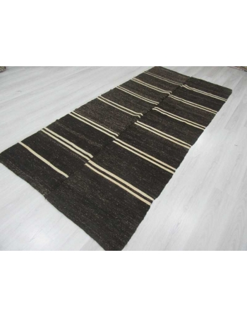 White striped vintage black kilim rug