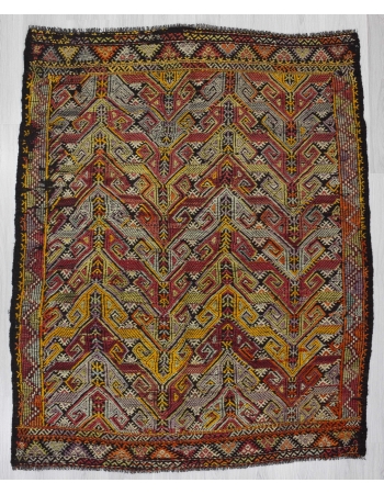 Embroidered vintage kilim rug