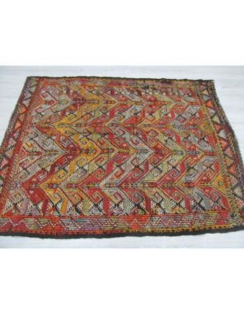 Embroidered vintage kilim rug