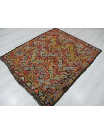 Embroidered vintage kilim rug