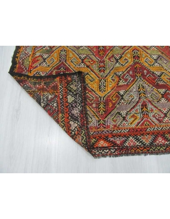 Embroidered vintage kilim rug