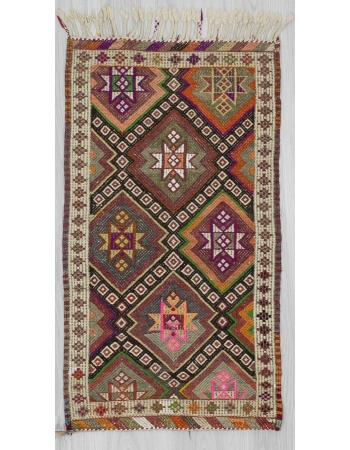 Vintage embroidered Turkish kilim rug