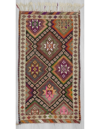Vintage embroidered Turkish kilim rug