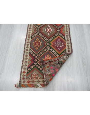 Vintage embroidered Turkish kilim rug