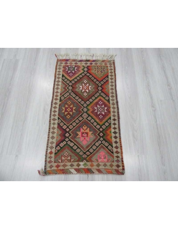 Vintage embroidered Turkish kilim rug