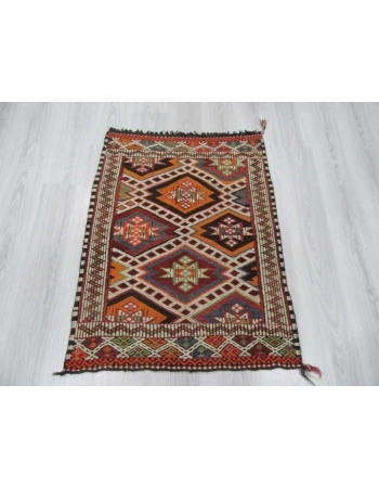 Vintage embroidered Turkish kilim rug