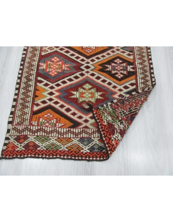 Vintage embroidered Turkish kilim rug