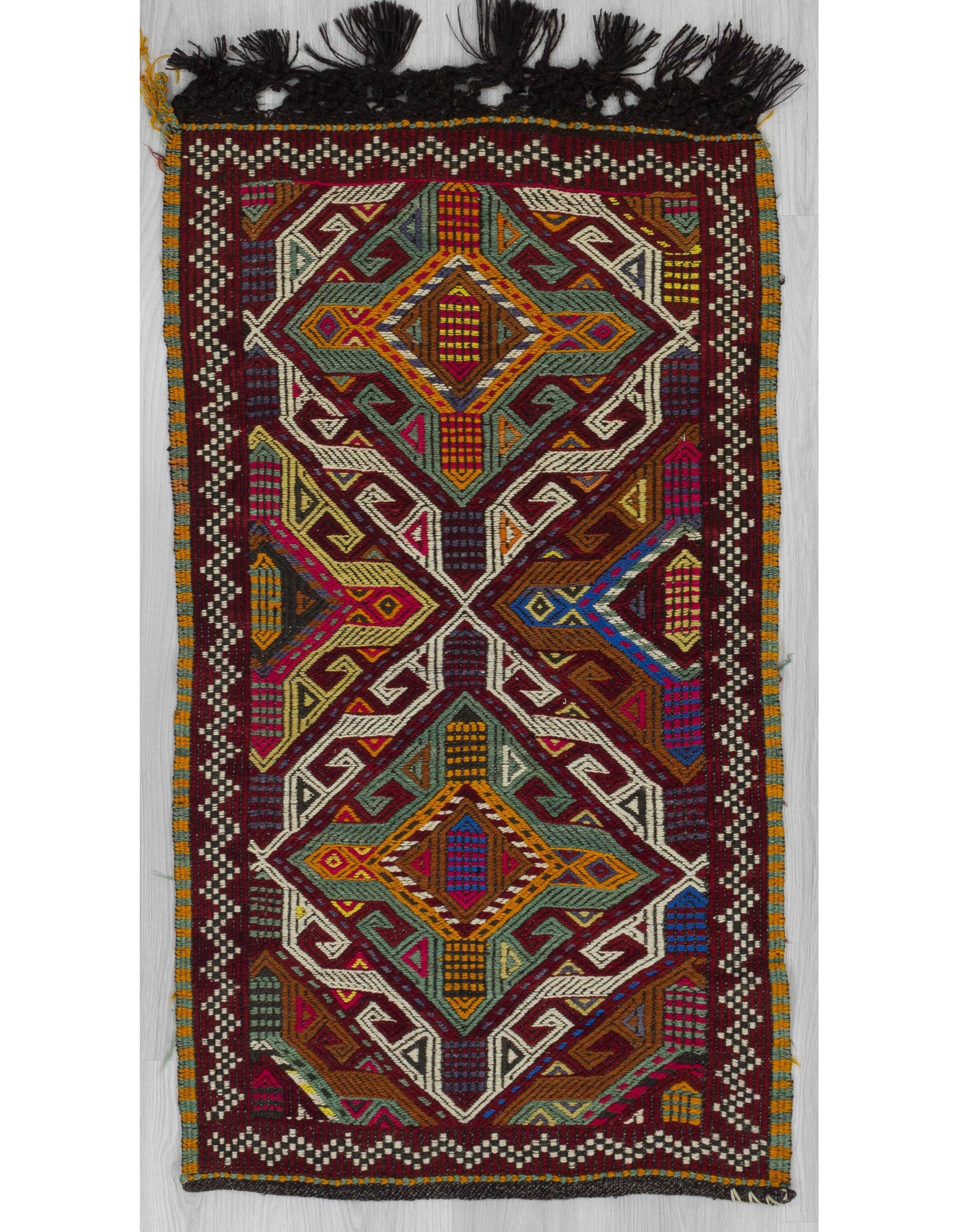 Vintage embroidered Turkish kilim rug
