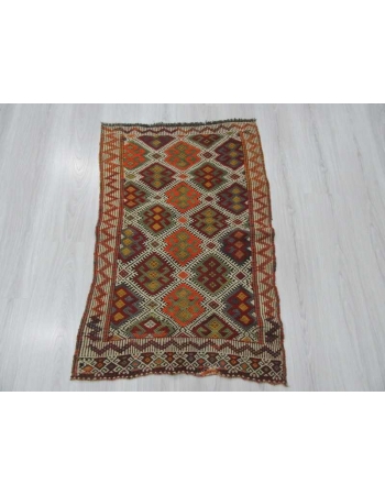 Embroidered vintage kilim rug