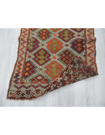 Embroidered vintage kilim rug